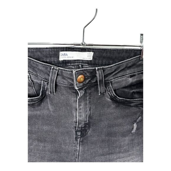 Zara 1975 denim black ripped jeans faux snakeskin side accents size 2 - Picture 5 of 10